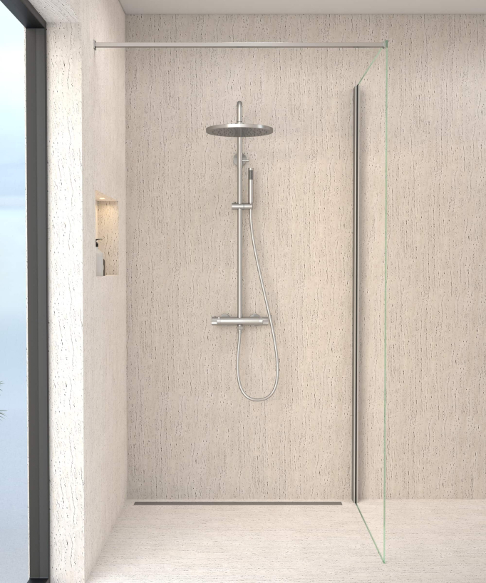 Thermostatische Duschsäule, gebürstetes Nickel, Regenbrause & höhenverstellbare Handbrausehalterung – Corbeau