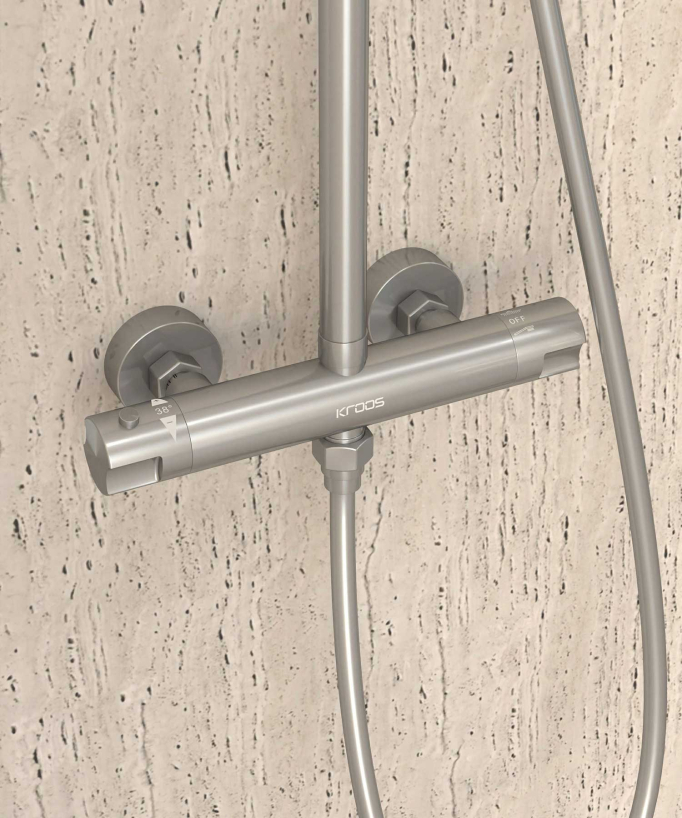 Thermostatische Duschsäule, gebürstetes Nickel, Regenbrause & höhenverstellbare Handbrausehalterung – Corbeau