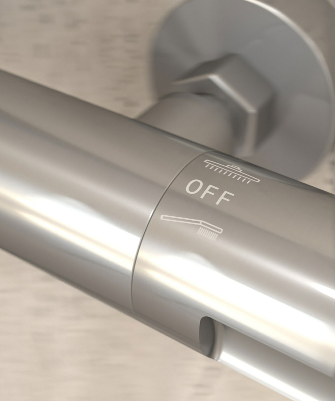 Thermostatische Duschsäule, gebürstetes Nickel, Regenbrause & höhenverstellbare Handbrausehalterung – Corbeau