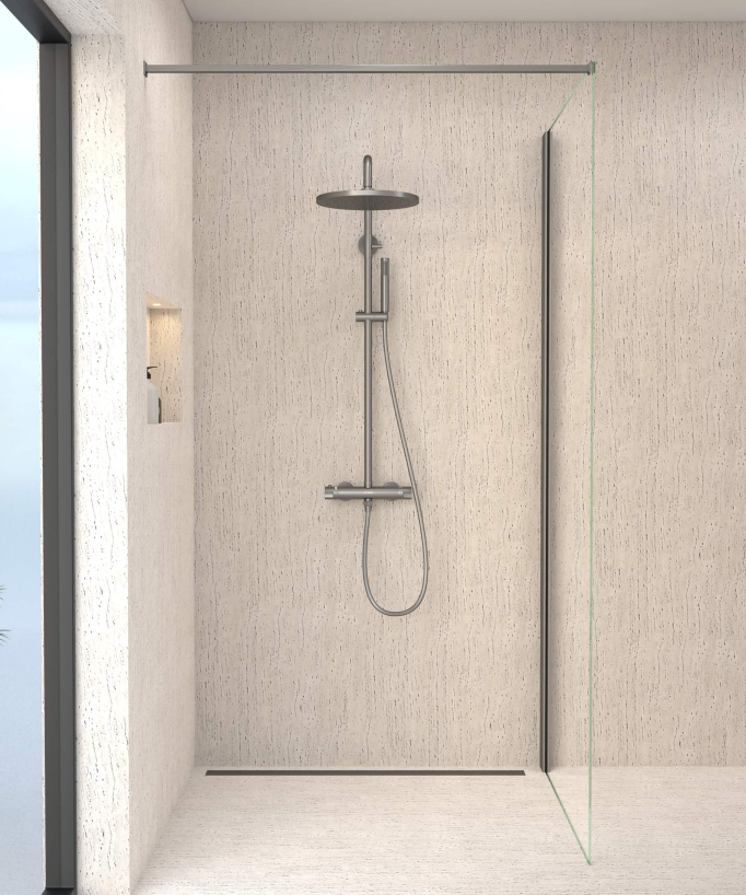 Thermostat-Duschsäule Gunmetal mit Kopfbrause, höhenverstellbarer Handbrausenhalter – Corbeau