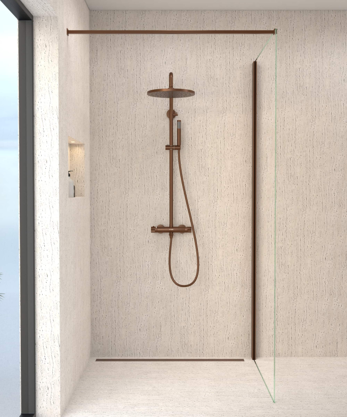 Thermostat-Duschsäule, gebürstetes Roségold, Regenbrause und höhenverstellbarer Handbrausehalter - Corbeau