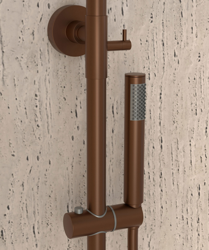 Thermostat-Duschsäule, gebürstetes Roségold, Regenbrause und höhenverstellbarer Handbrausehalter - Corbeau