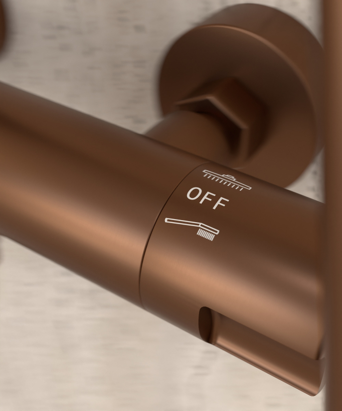 Thermostat-Duschsäule, gebürstetes Roségold, Regenbrause und höhenverstellbarer Handbrausehalter - Corbeau