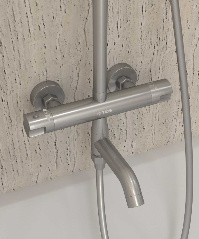 Thermostatische Dusch-Badewannenarmatur Nickel gebürstet mit Verbrühschutz - Corbeau
