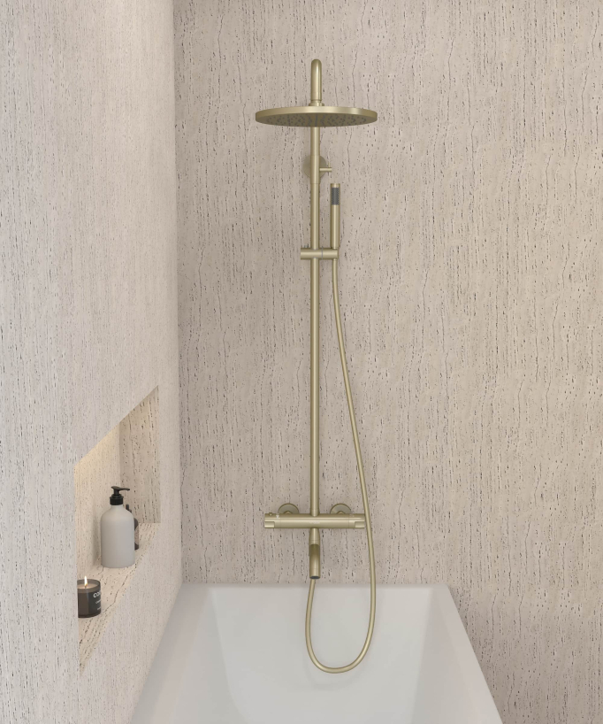 Thermostatische Dusch-Badewannenarmatur Gold gebürstet mit Verbrühschutz – Corbeau