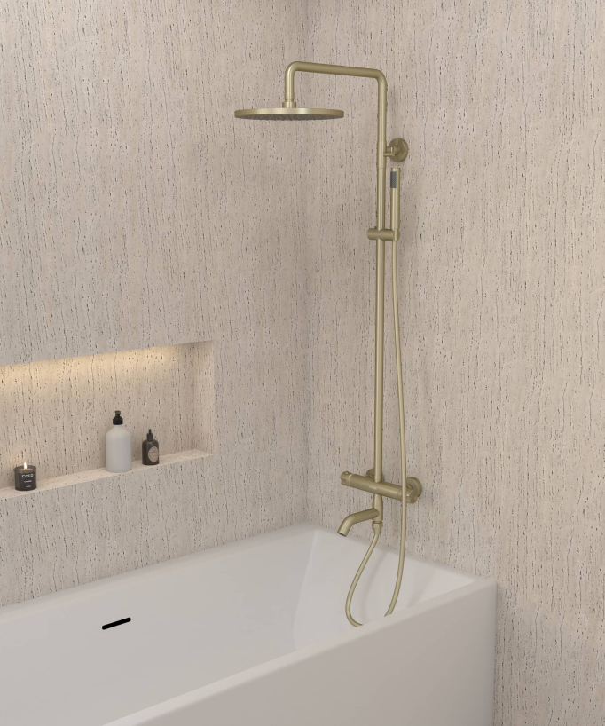 Thermostatische Dusch-Badewannenarmatur Gold gebürstet mit Verbrühschutz – Corbeau