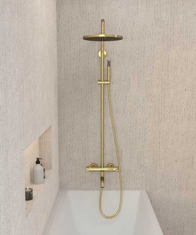 Thermostatische Duschsäule Badewanne gold mit Verbrühschutz - Corbeau