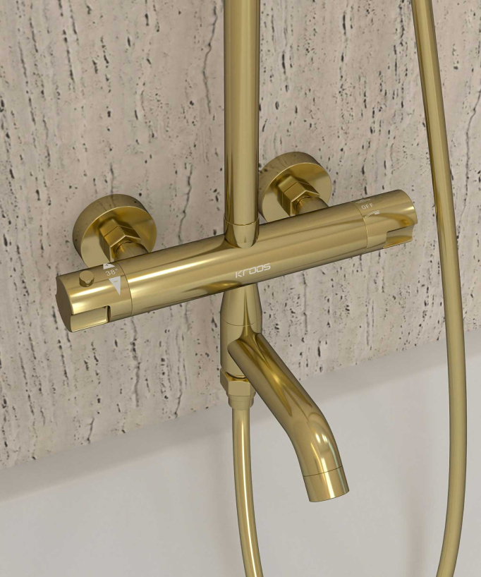 Thermostatische Duschsäule Badewanne gold mit Verbrühschutz - Corbeau
