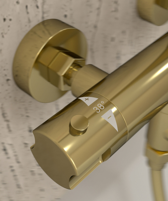 Thermostatische Duschsäule Badewanne gold mit Verbrühschutz - Corbeau