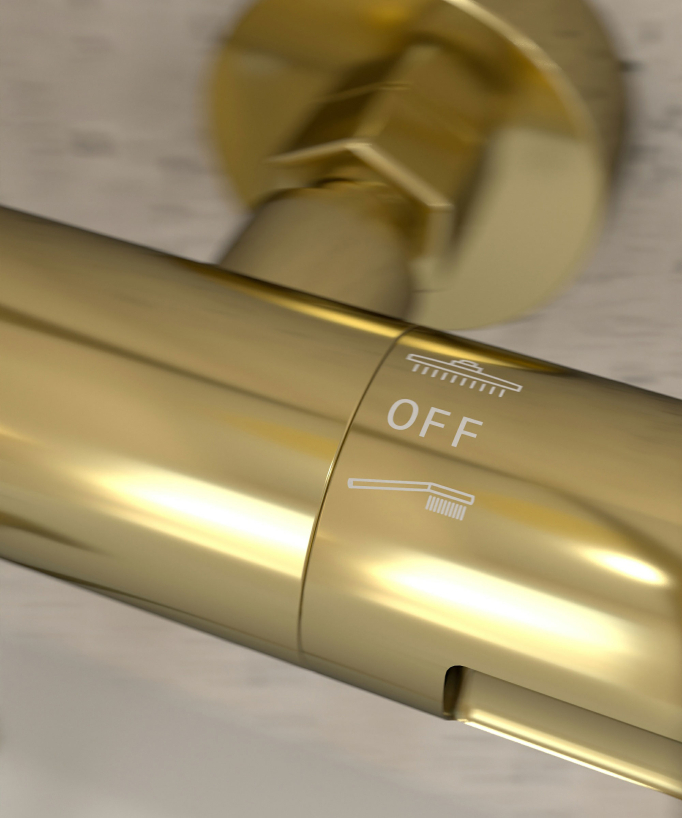 Thermostatische Duschsäule Badewanne gold mit Verbrühschutz - Corbeau