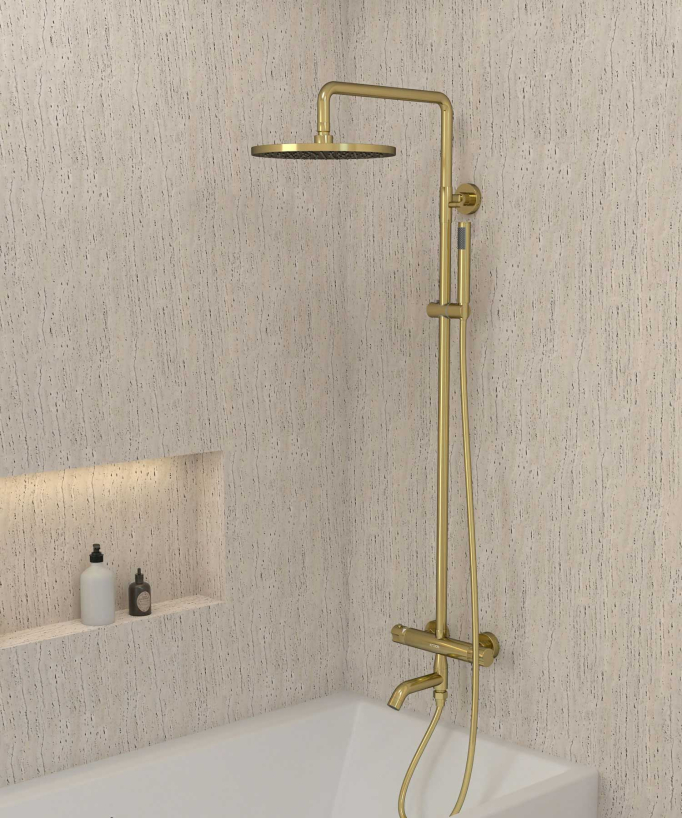 Thermostatische Duschsäule Badewanne gold mit Verbrühschutz - Corbeau