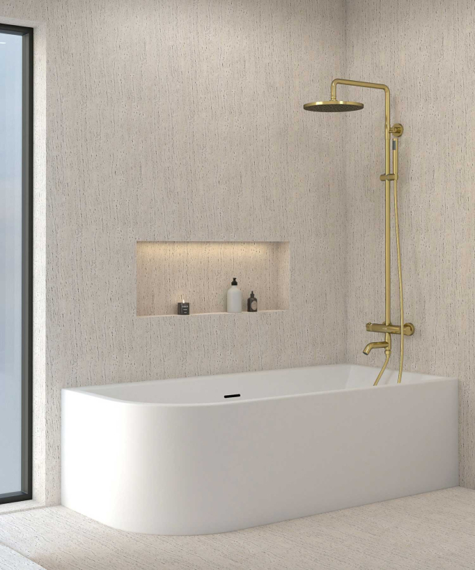Thermostatische Duschsäule Badewanne gold mit Verbrühschutz - Corbeau