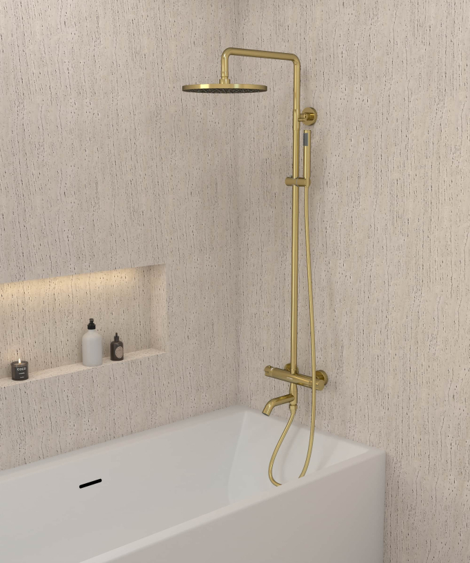 Thermostatische Duschsäule Badewanne gold mit Verbrühschutz - Corbeau