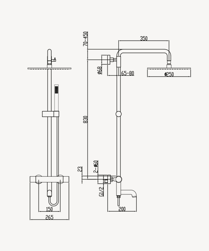 Thermostat-Duschsäule Corbeau Roségold mit Verbrühschutz