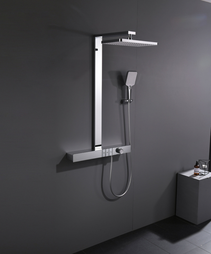 Thermostatische Duschsäule mit Ablage - Chrom