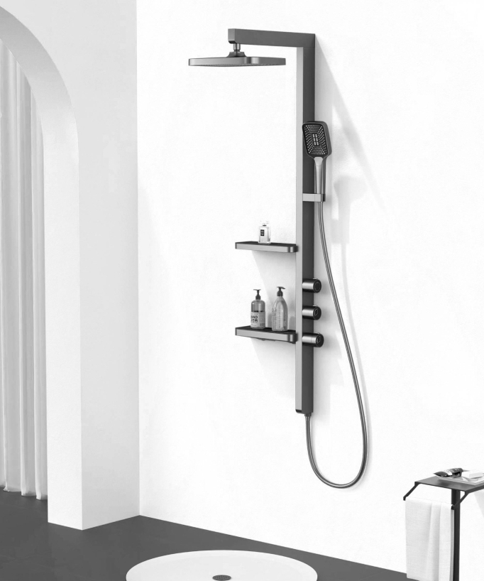 Design-Duschsäule mit Ablagen – Gun Metal