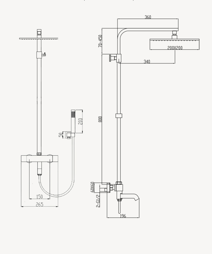 Thermostatische Duschsystem Badewannen-Set, gebürstetes Gold – Sirius