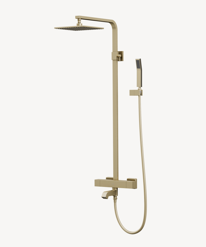 Thermostatische Duschsystem Badewannen-Set, gebürstetes Gold – Sirius