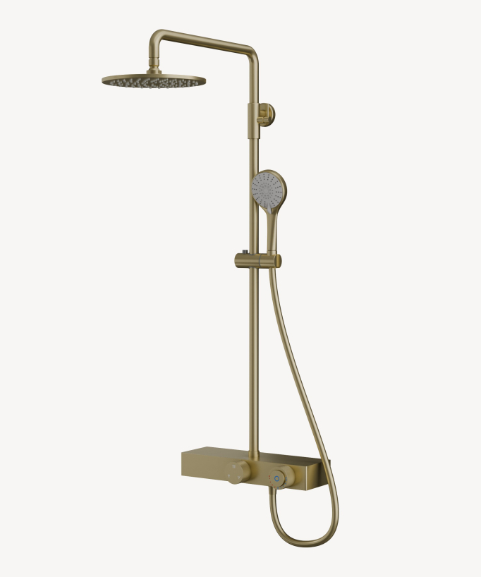 Duschsäule mit Ablage, gebürstetes Gold, modernes Design - Tabarca