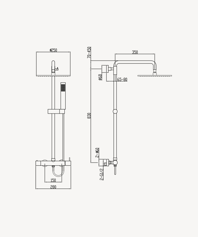 Duschsäule mit Wandarmatur, mechanisch – Corbeau