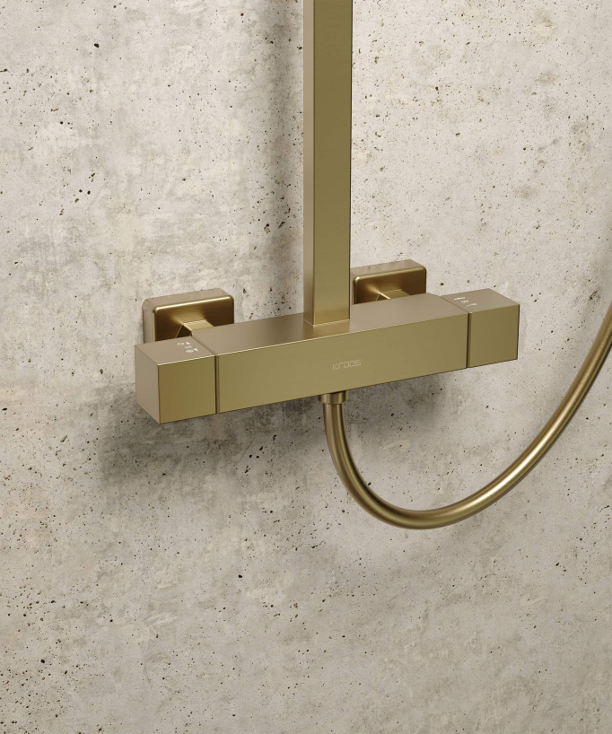 Thermostatische Duschsäule gebürstetes Gold modern - Sirius