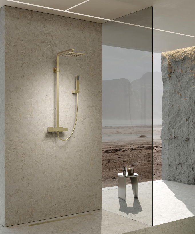 Thermostatische Duschsäule gebürstetes Gold modern - Sirius