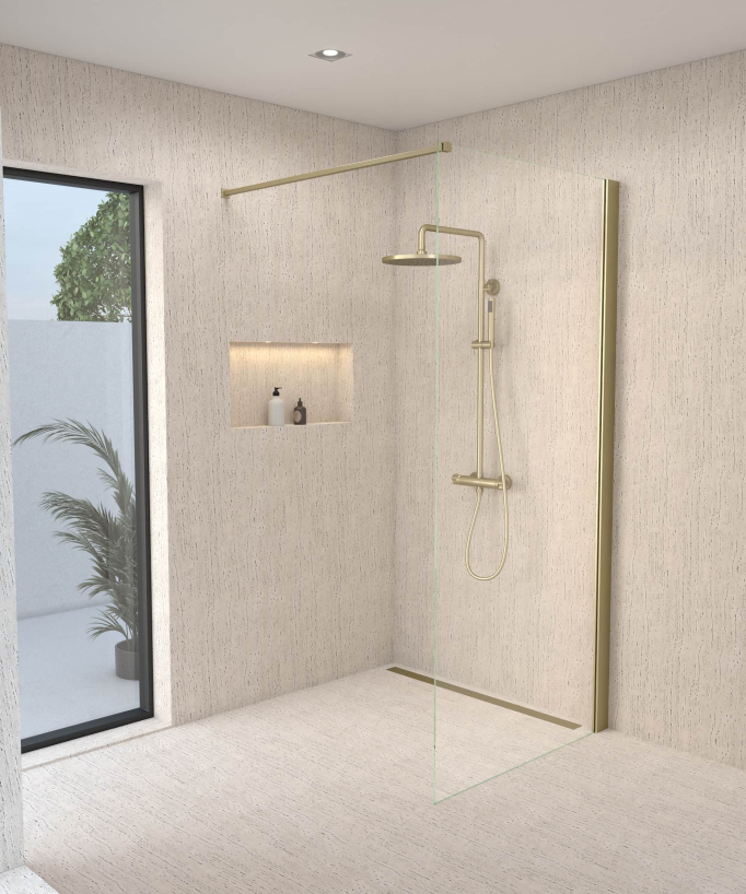 Thermostatische Duschsäule gebürstetes Gold, Regendusche und höhenverstellbare Handbrausenhalterung - Corbeau