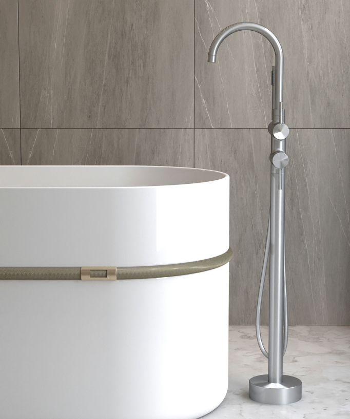Standarmatur Badewanne mit Handbrause Nickel gebürstet - Corbeau