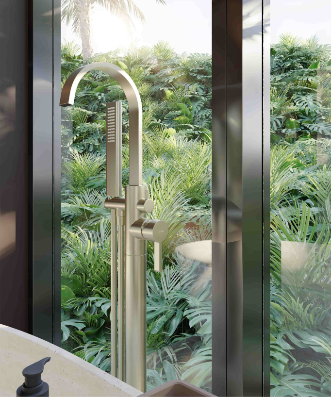 Standarmatur Badewanne & Dusche, gebürstetes Gold - Fiumina