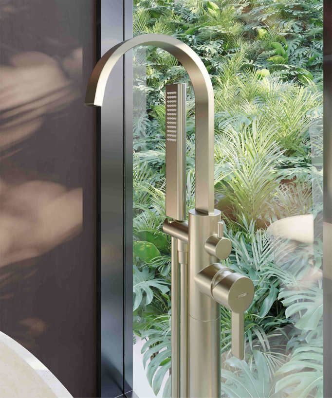 Standarmatur Badewanne & Dusche, gebürstetes Gold - Fiumina