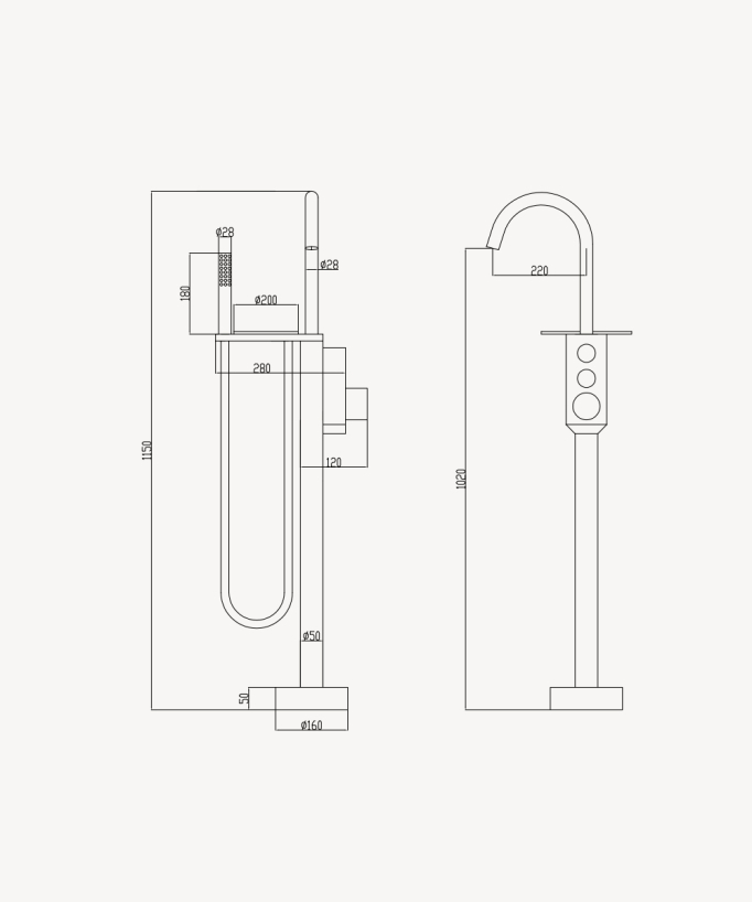 Stand-Badewannenarmatur mit Thermostat