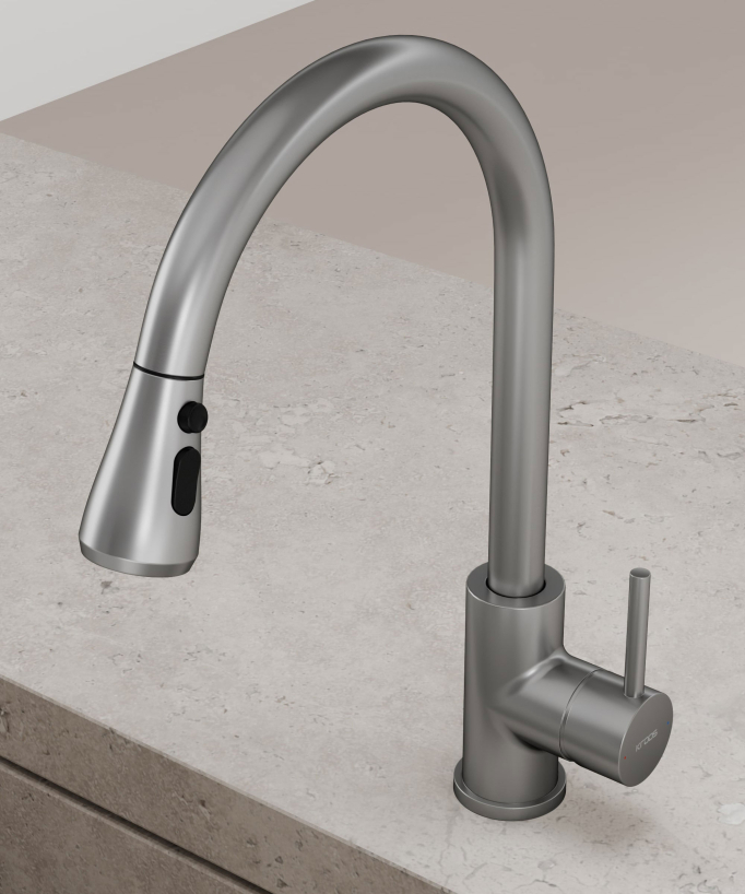 Küchenarmatur mit herausziehbarer Brause – Gebürstetes Nickel