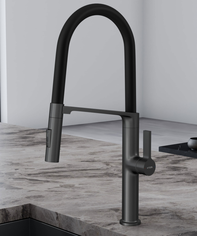 Moderne Küchenarmatur mit Brause – Gunmetal