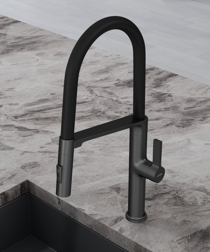 Moderne Küchenarmatur mit Brause – Gunmetal