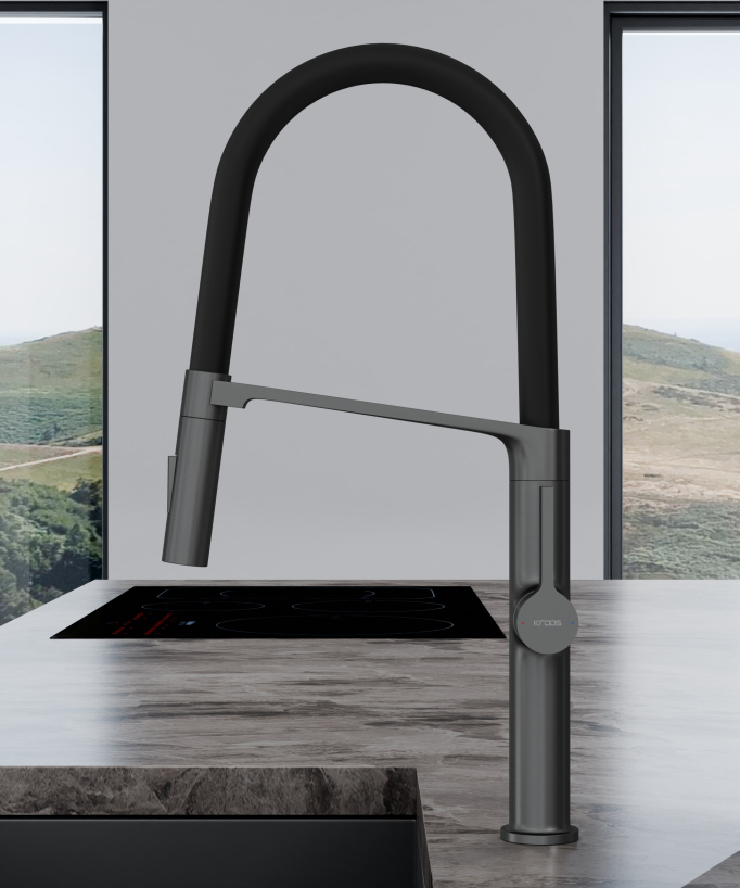 Moderne Küchenarmatur mit Brause – Gunmetal