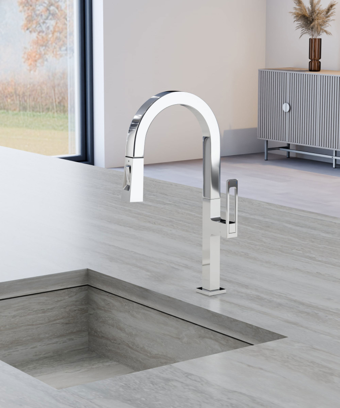 Moderner Hochdruck-Küchenarmatur mit Ausziehbrause – Chrom