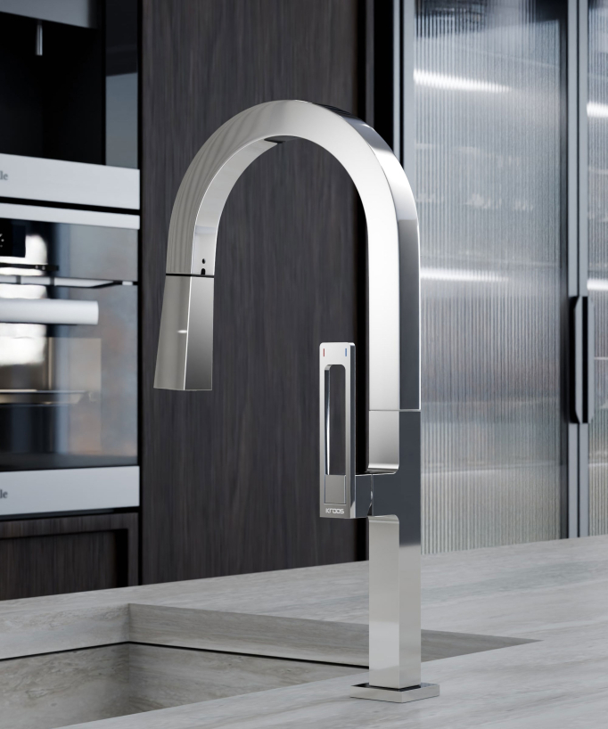 Moderner Hochdruck-Küchenarmatur mit Ausziehbrause – Chrom