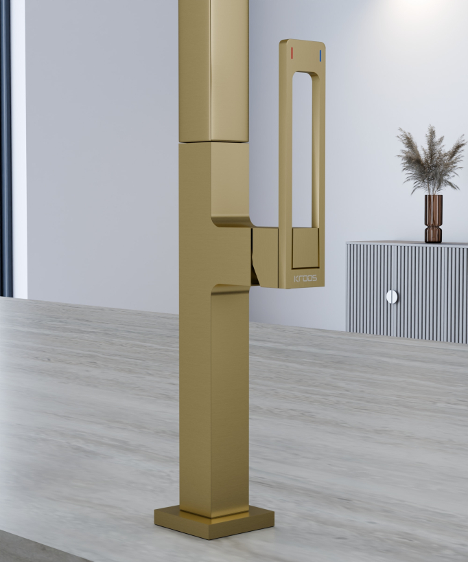 Moderner Hochdruck-Küchenmischer mit ausziehbarer Brause - Gebürstetes Gold