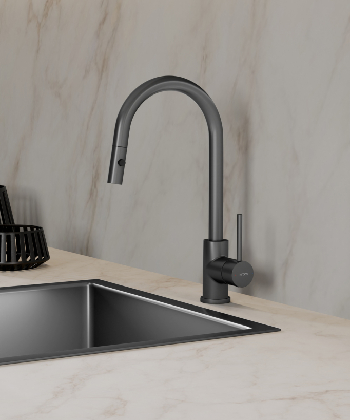 Moderne Küchenarmatur mit herausziehbarer Handbrause - Gun Metal - Corbeau