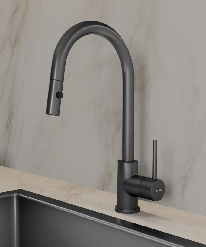 Moderne Küchenarmatur mit herausziehbarer Handbrause - Gun Metal - Corbeau