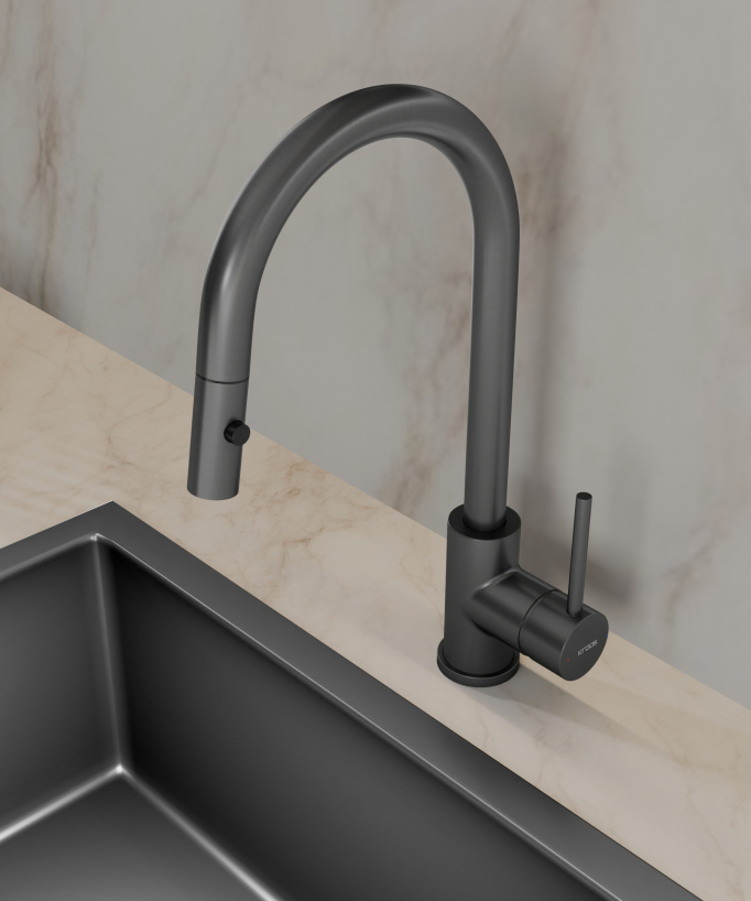 Moderne Küchenarmatur mit herausziehbarer Handbrause - Gun Metal - Corbeau