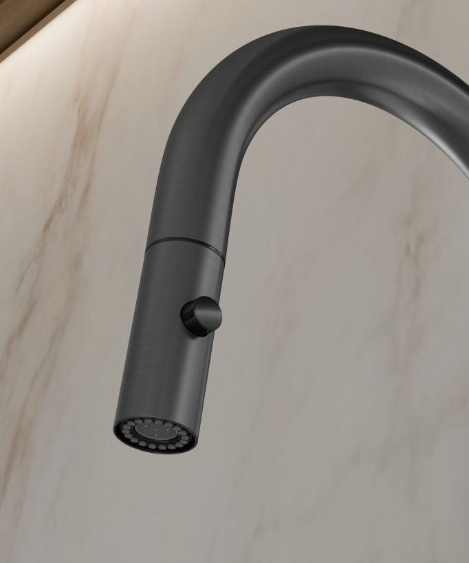 Moderne Küchenarmatur mit herausziehbarer Handbrause - Gun Metal - Corbeau