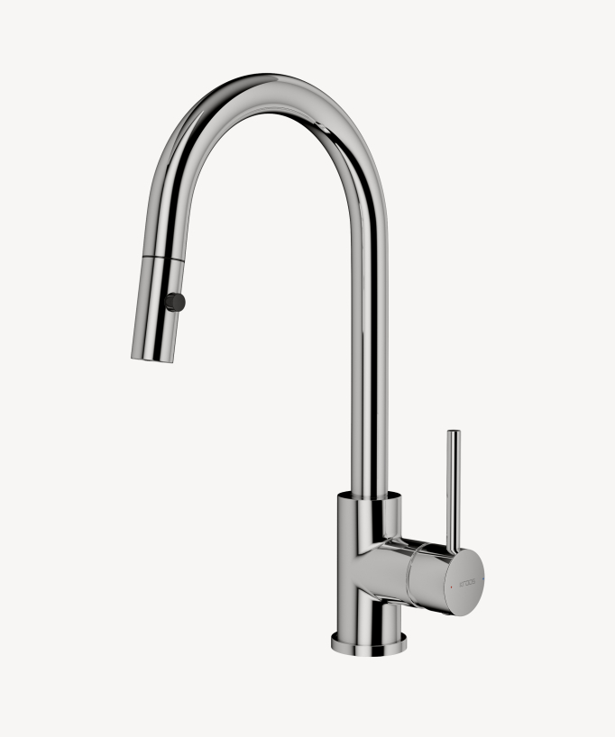 Moderne Küchenarmatur mit herausziehbarer Handbrause – Chrom – Corbeau