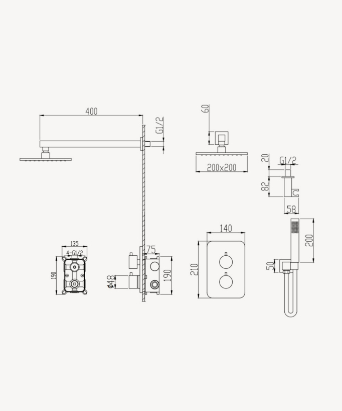 Unterputz-Duschsystem mit Thermostat - Sirius