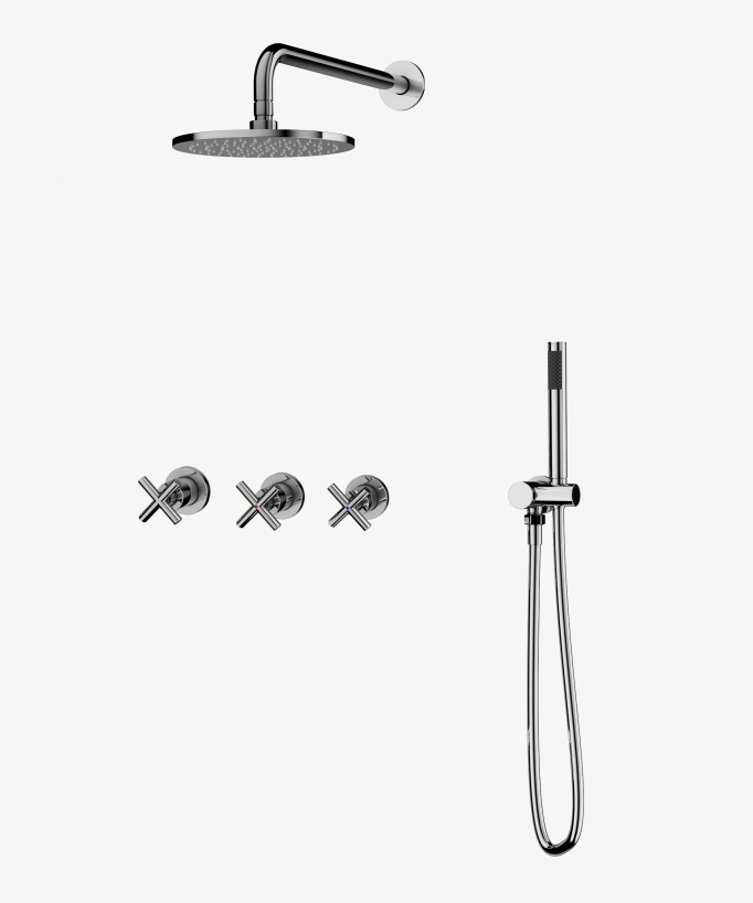 Einbau-Duscharmaturen-Set mit Kreuzgriff, Chrom – Corbeau