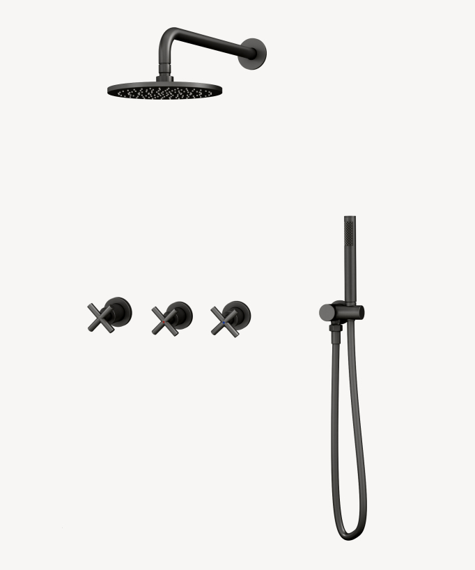 Einbau-Duscharmaturen-Set mit Kreuzgriffen in Gunmetal – Corbeau