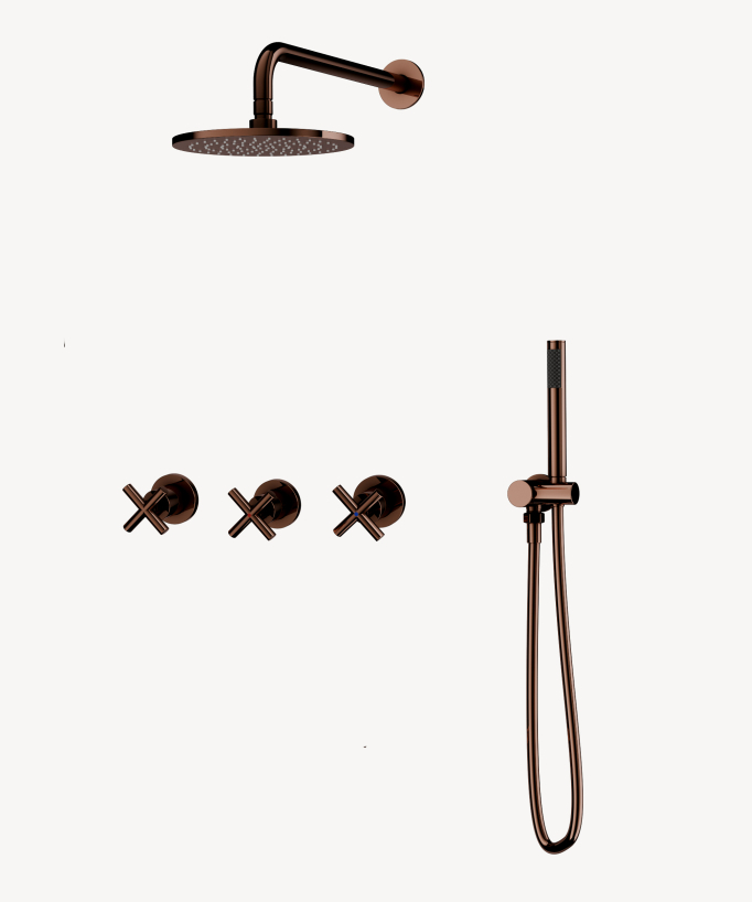 Unterputz-Duscharmaturen-Set mit Kreuzgriff Roségold - Corbeau