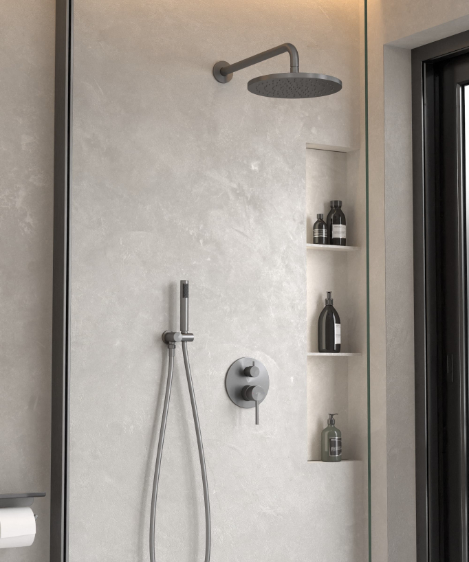 Modernes Unterputz-Duschset Regenstrahl Gun Metal - Corbeau