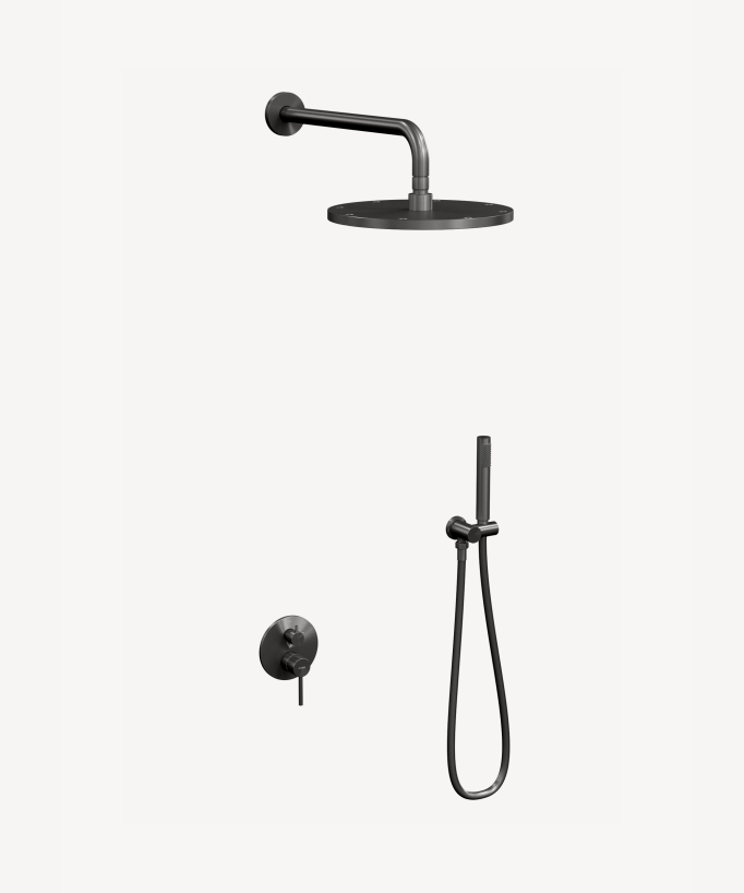 Modernes Unterputz-Duschset Regenstrahl Gun Metal - Corbeau