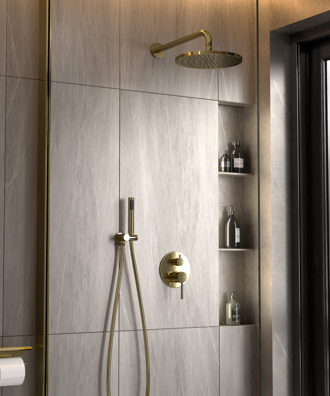 Unterputz-Duschset Regenstrahl modern Gold - Corbeau